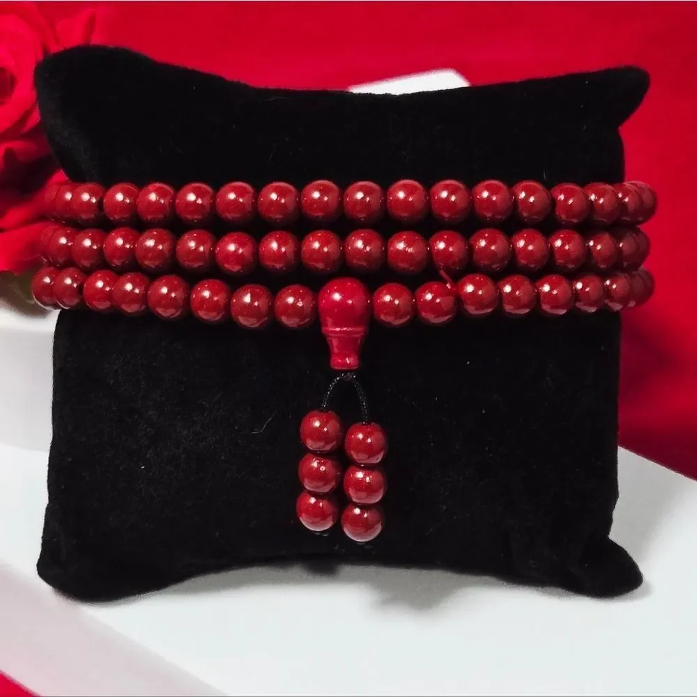 Red Cinnabar 108 Bead Wrap Bracelet Necklace Statement Zodiac Natural Jewelry